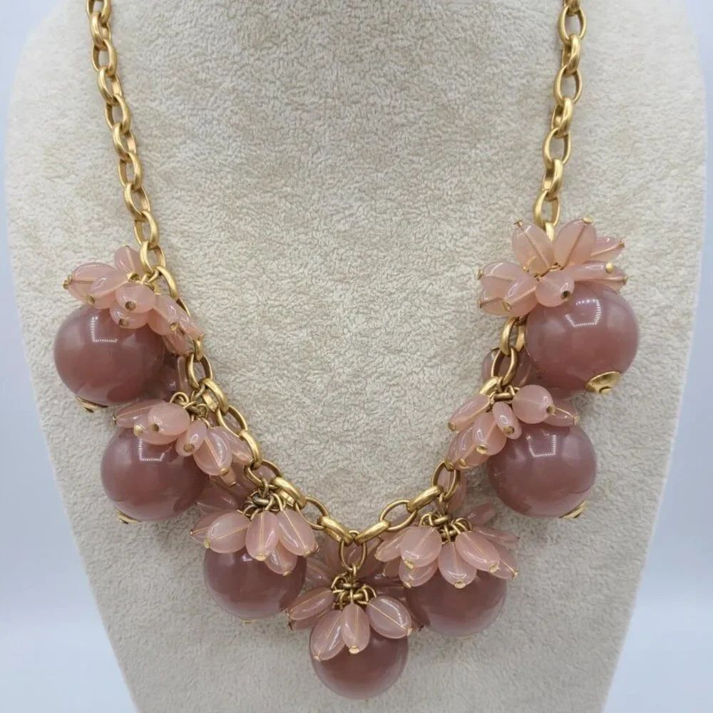 J Crew Bauble Blossom Necklace in Taupe Gold Tone